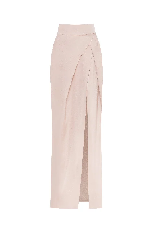 Refined high-waisted maxi satin skirt with a slit