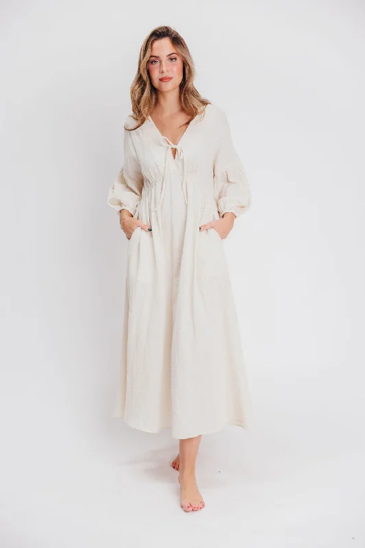 Hunter 100% Cotton Gauze Midi Dress in Soy - Bump Friendly (XS-XL)