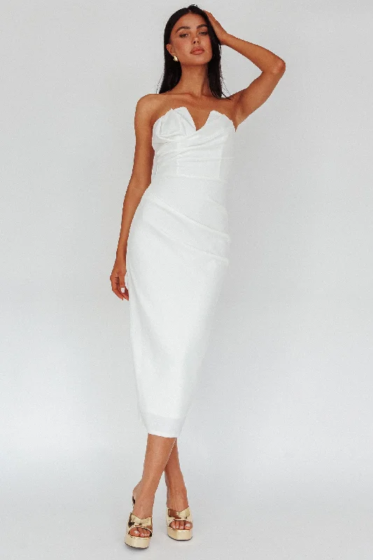 Hartly Strapless V-Neck Midi Dress Off White