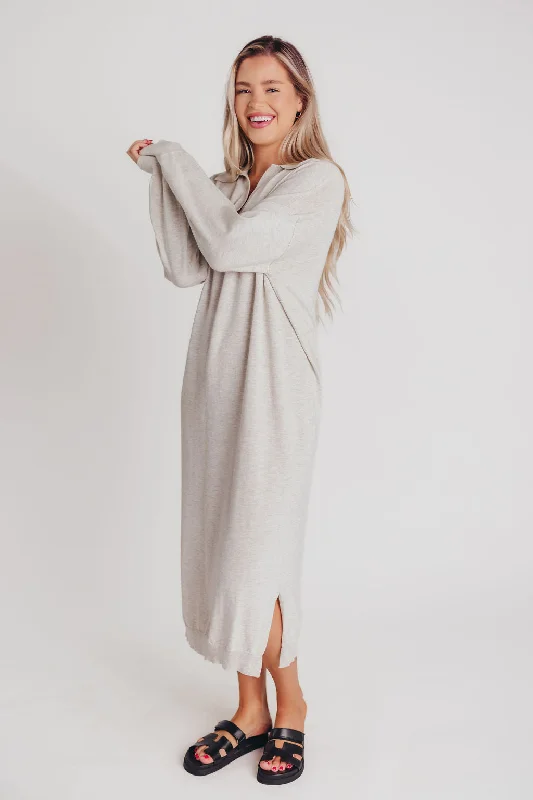 Riley Lightweight Long Sleeve Maxi Dress in Heather Grey - Bump Friendly