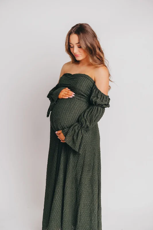 Corrine Tiered Sleeve Maxi Dress with Pockets in Hunter Green - Bump Friendly (Restocking Mid November)