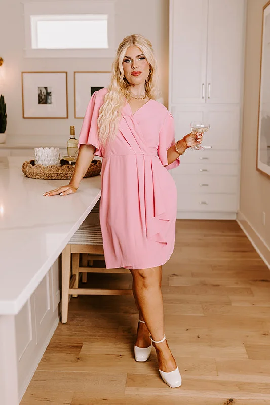 Classy Girl Faux Wrap Mini Dress in Pink Curves