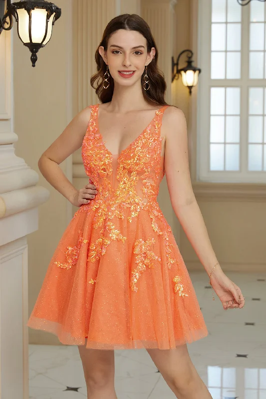 Orange A Line Glitter Graduation Dress with Sequins