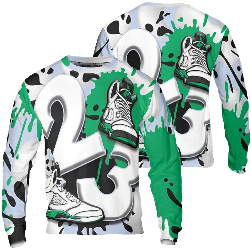 NastyJamz Lucky Green 5s Sweatshirt Match Number 23 Paint White Monochrome Ball  3D All-Over Print