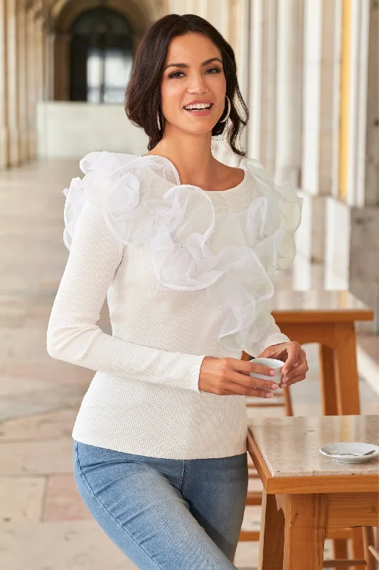 Organza Ruffle Sweater Off White